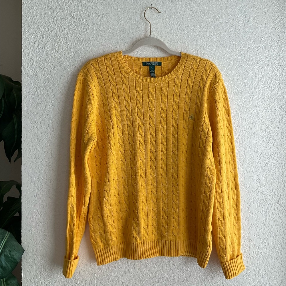 Vintage Ralph Lauren Dark Yellow Cotton Cable Knit  Sweater Womens